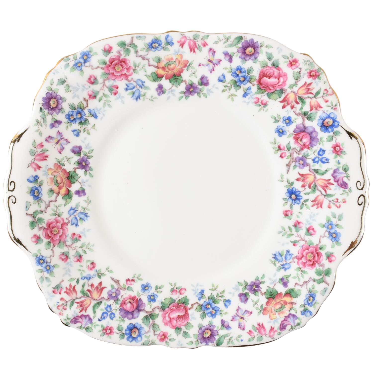 Springtime (Scalloped, Embossed) Square Handled Cake Plate by Crown Staffordshire-1