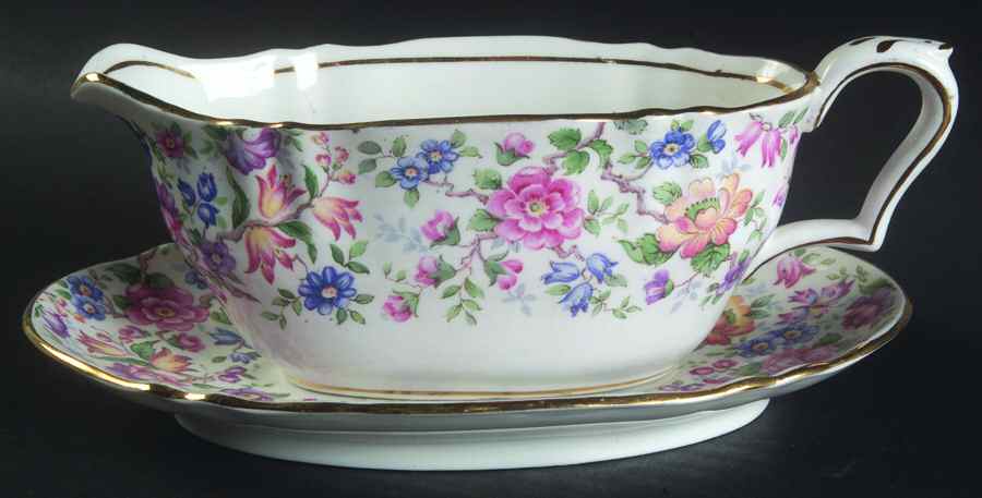 Springtime (Scalloped, Embossed) Gravy Boat & Underplate by Crown Staffordshire-1