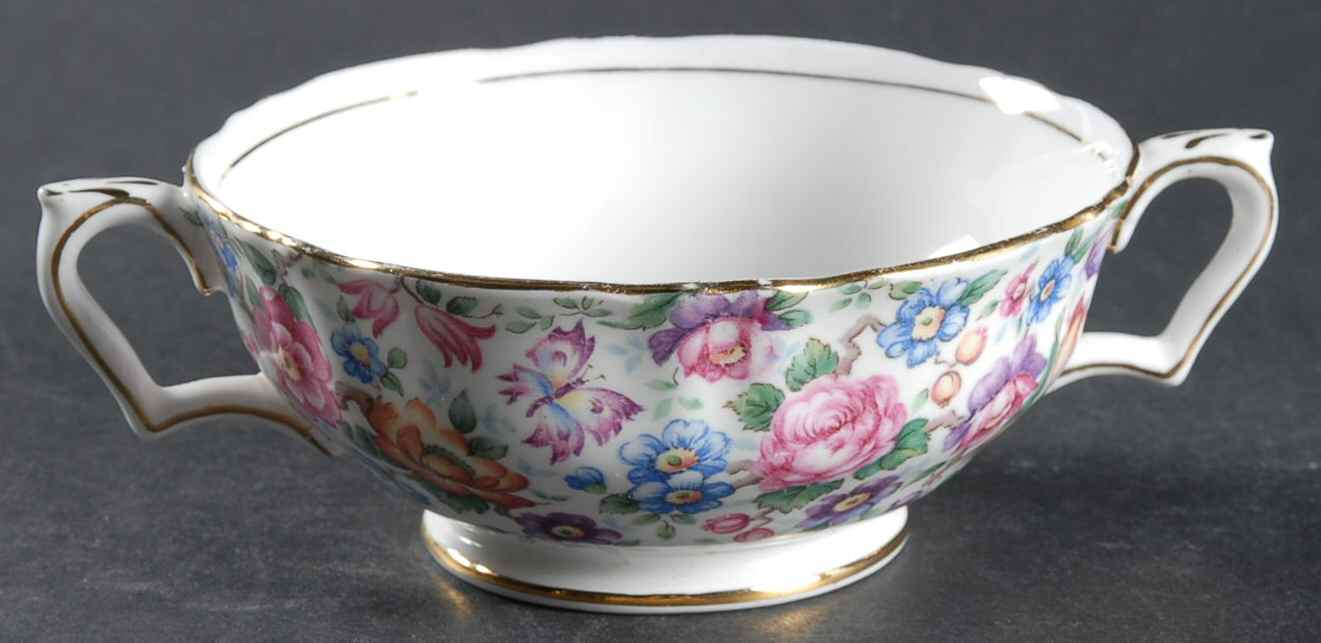 Springtime (Scalloped, Embossed) Footed Cream Soup Bowl by Crown Staffordshire-1