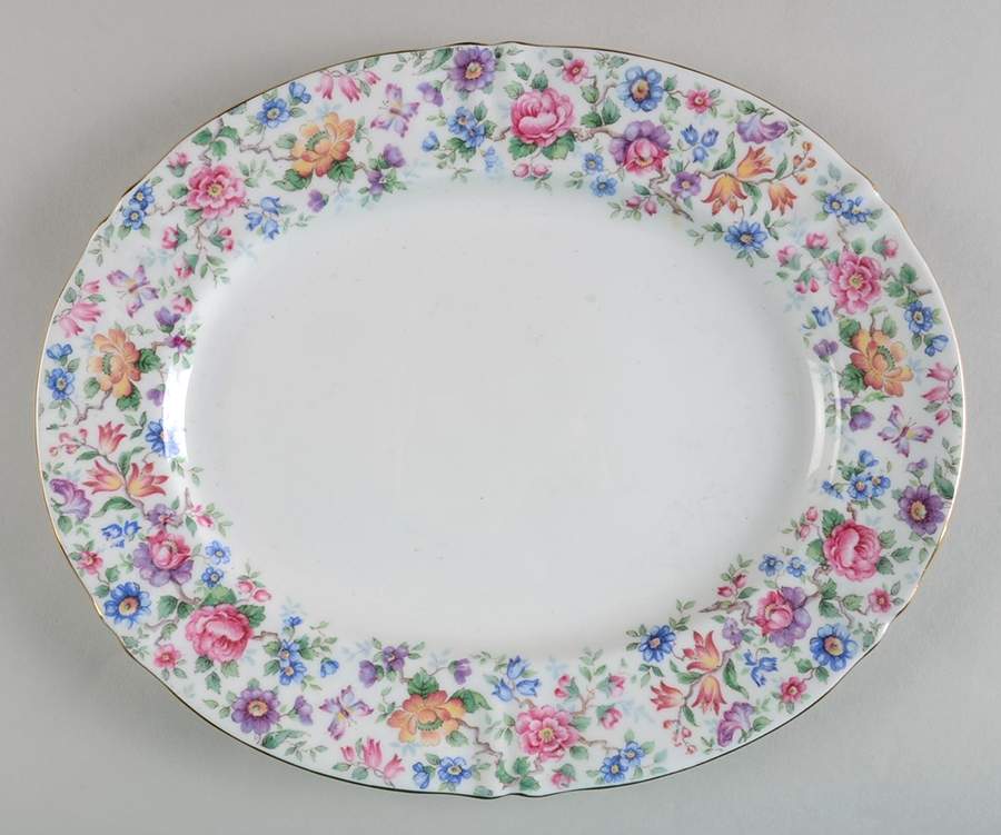 Springtime (Scalloped, Embossed) 11" Oval Serving Platter by Crown Staffordshire-1