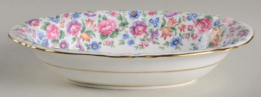 Springtime (Scalloped, Embossed) 9" Oval Vegetable Bowl by Crown Staffordshire-1
