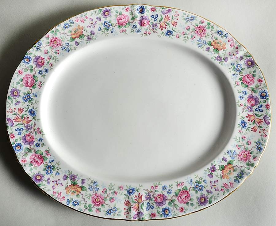 Springtime (Scalloped, Embossed) 15" Oval Serving Platter by Crown Staffordshire-1