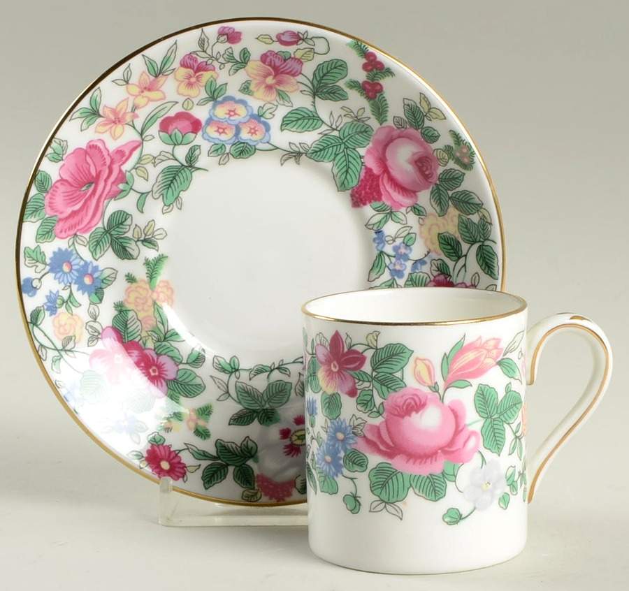 Thousand Flowers Flat Demitasse Cup & Saucer Set by Crown Staffordshire-1
