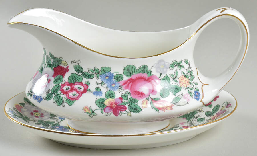 Thousand Flowers Gravy Boat & Underplate by Crown Staffordshire-1