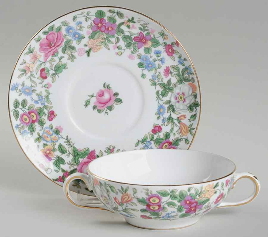 Thousand Flowers Flat Cream Soup Bowl & Saucer Set by Crown Staffordshire-1