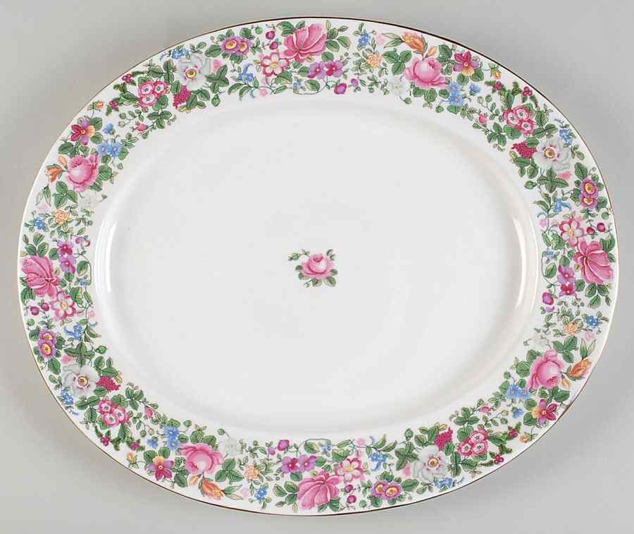 Thousand Flowers 15" Oval Serving Platter by Crown Staffordshire-1