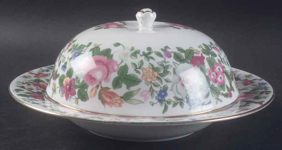 Thousand Flowers Round Covered Butter by Crown Staffordshire-1