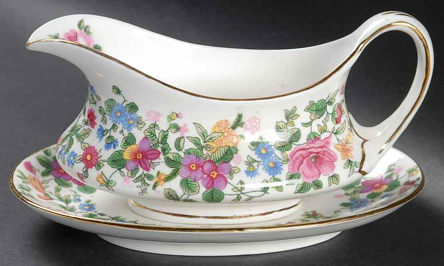 Thousand Flowers Gravy Boat & Underplate by Crown Staffordshire-1