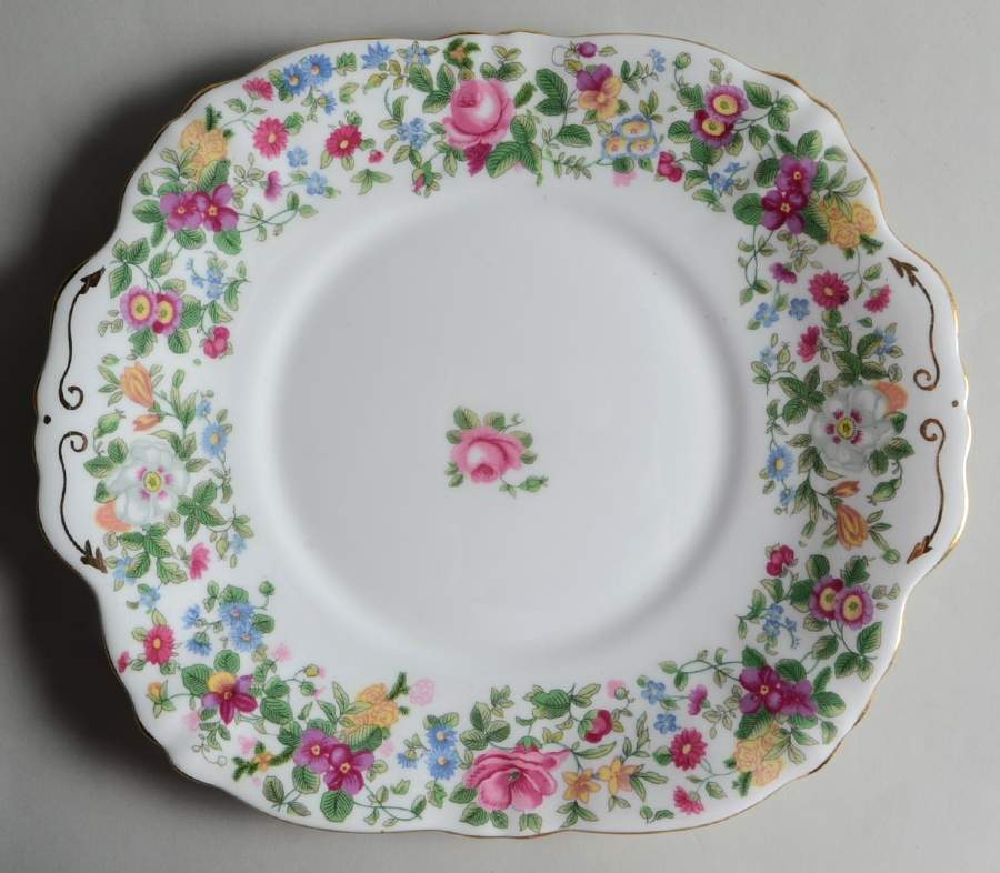 Thousand Flowers Square Handled Cake Plate by Crown Staffordshire-1