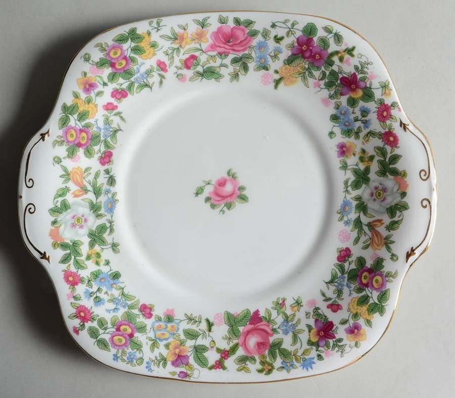 Thousand Flowers Square Handled Cake Plate by Crown Staffordshire-1
