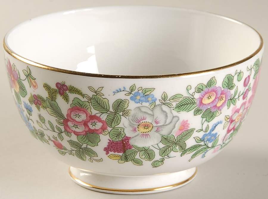 Thousand Flowers Cranberry Bowl by Crown Staffordshire-1
