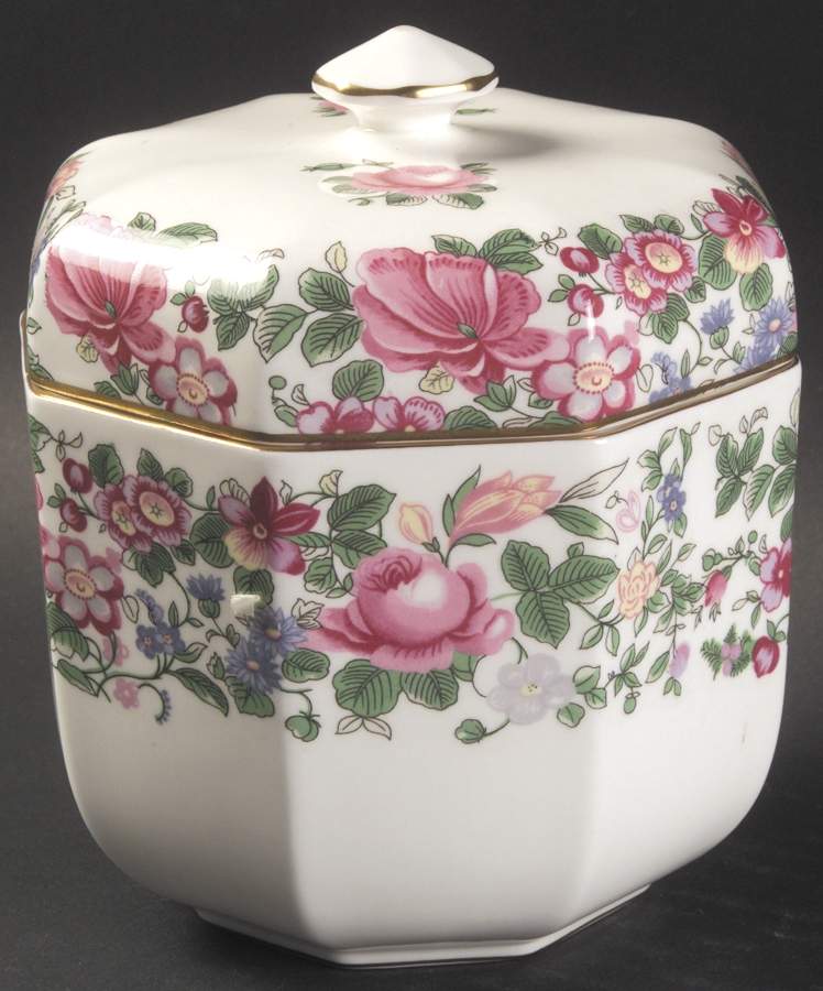Thousand Flowers 4" Octagonal Jar & Lid by Crown Staffordshire-1