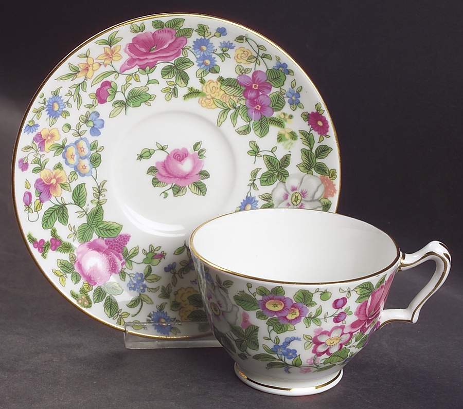 Thousand Flowers Footed Cup & Saucer Set by Crown Staffordshire-1