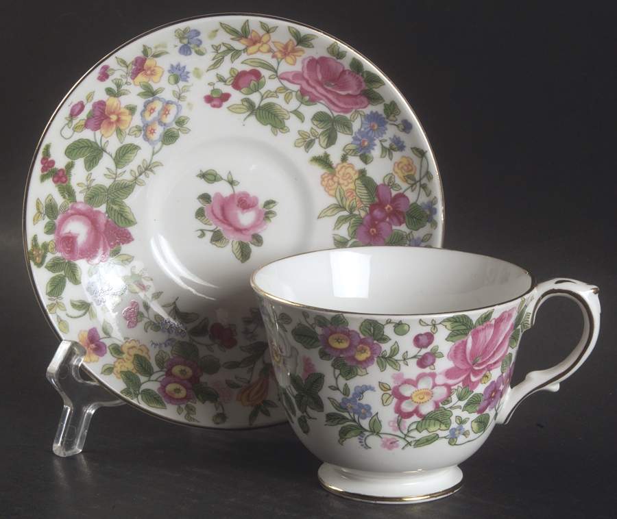 Thousand Flowers Footed Cup & Saucer Set by Crown Staffordshire-1