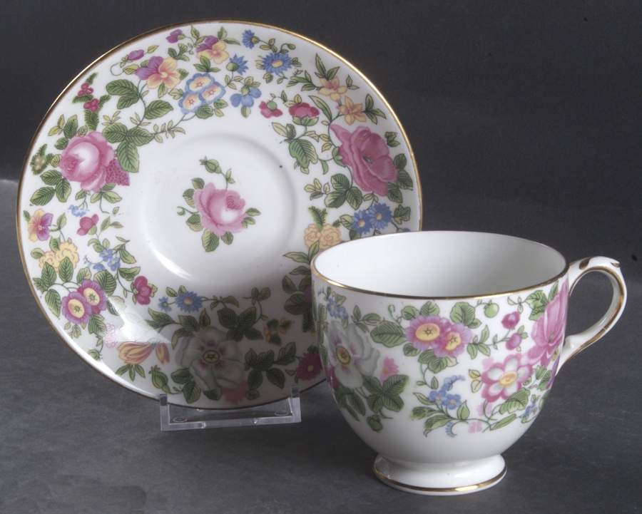 Thousand Flowers Footed Cup & Saucer Set by Crown Staffordshire-1