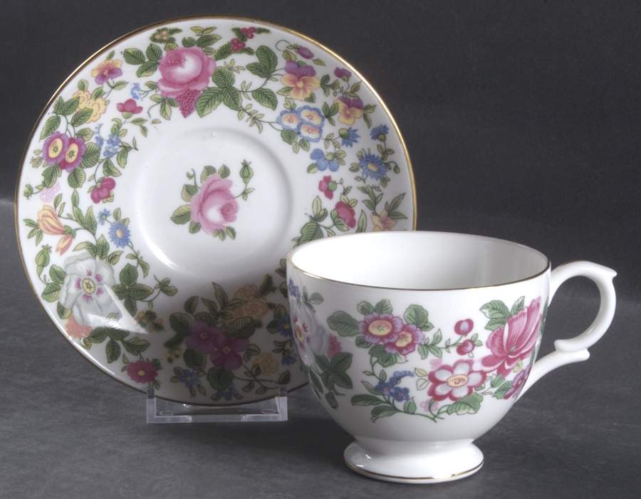 Thousand Flowers Footed Cup & Saucer Set by Crown Staffordshire-1