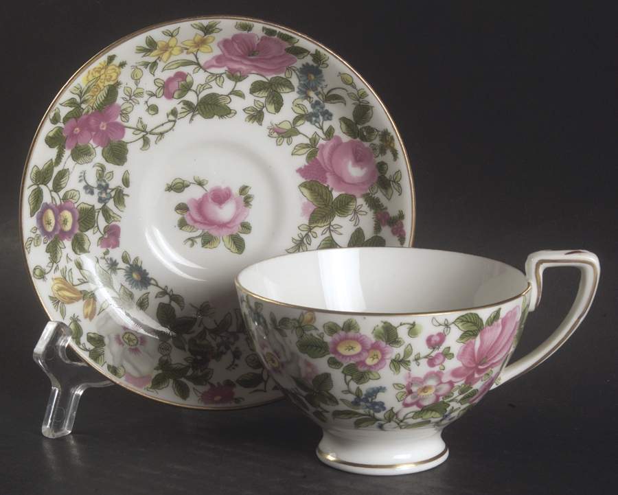 Thousand Flowers Footed Cup & Saucer Set by Crown Staffordshire-1