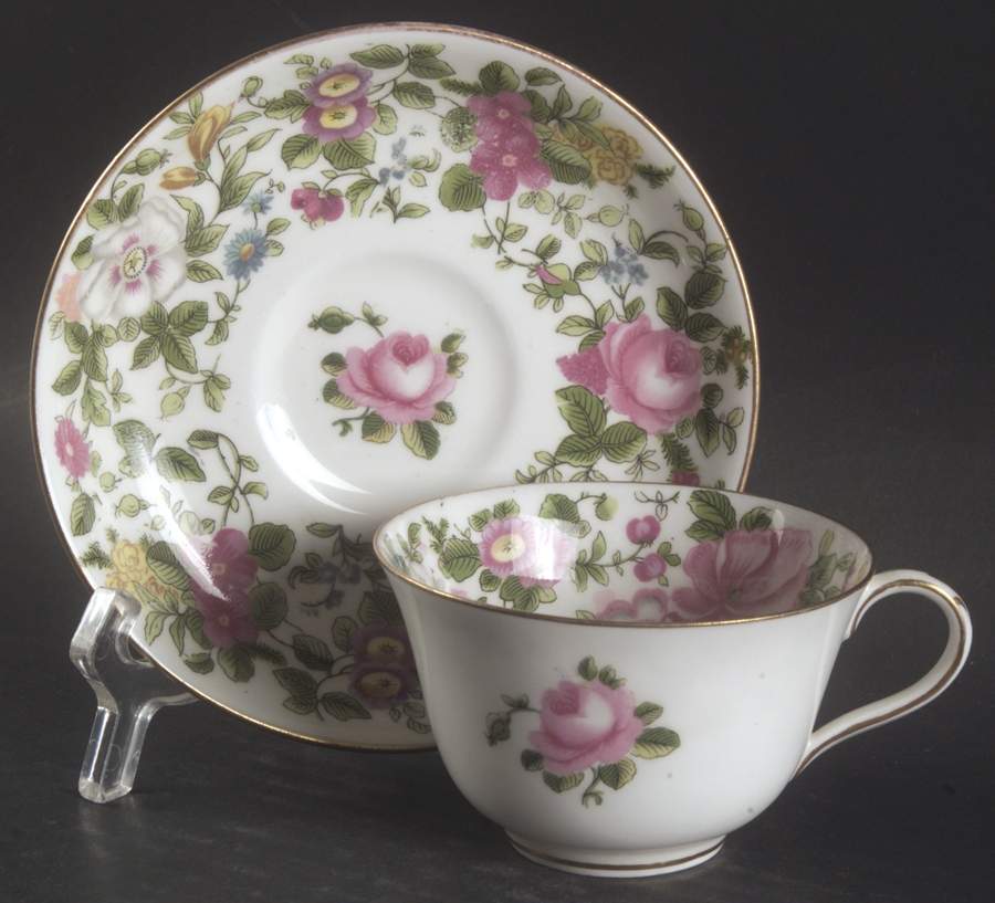 Thousand Flowers Flat Cup & Saucer Set by Crown Staffordshire-1