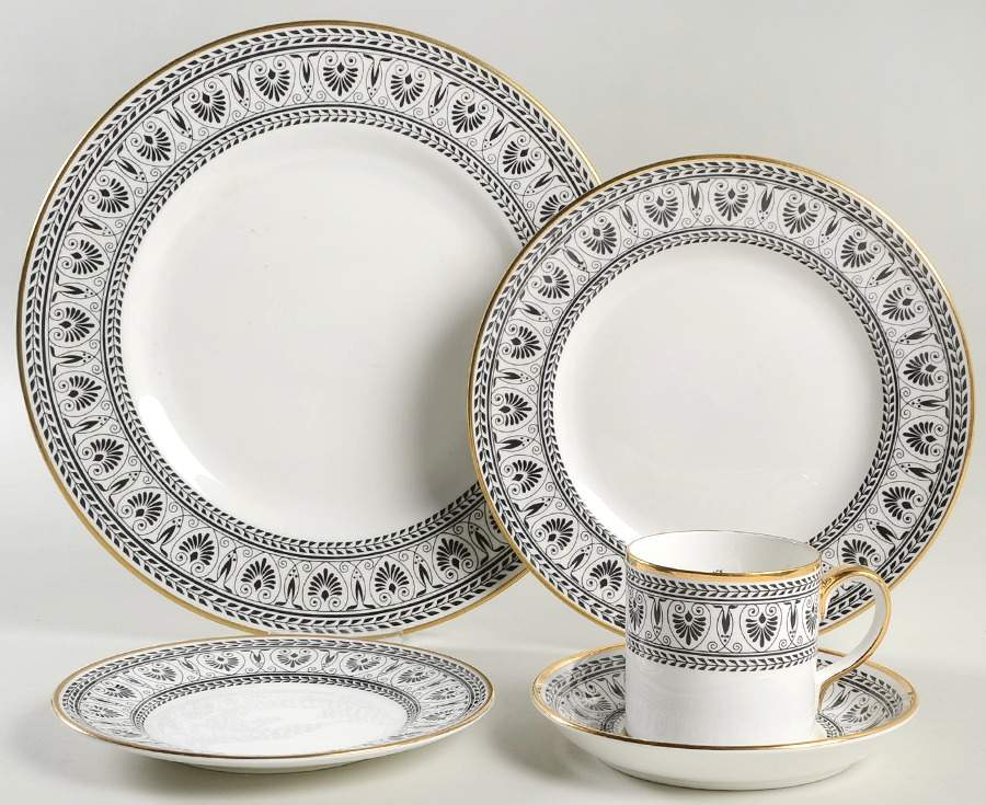 Victoria Black 5 Piece Place Setting by Crown Staffordshire-1