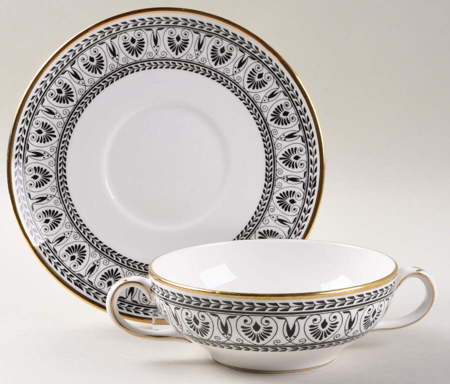 Victoria Black Flat Cream Soup Bowl & Saucer Set by Crown Staffordshire-1