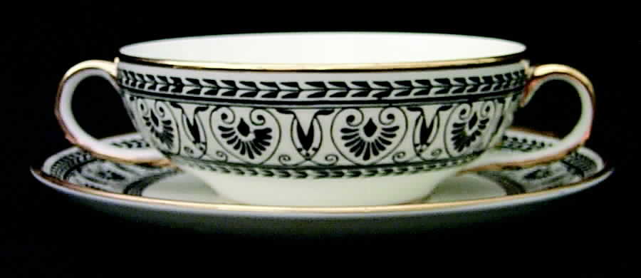 Victoria Black Flat Cream Soup Bowl & Saucer Set by Crown Staffordshire-1