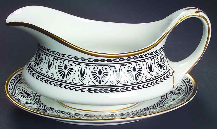 Victoria Black Gravy Boat & Underplate by Crown Staffordshire-1