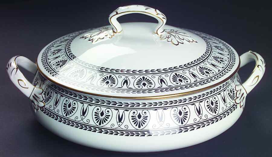 Victoria Black Round Covered Vegetable by Crown Staffordshire-1