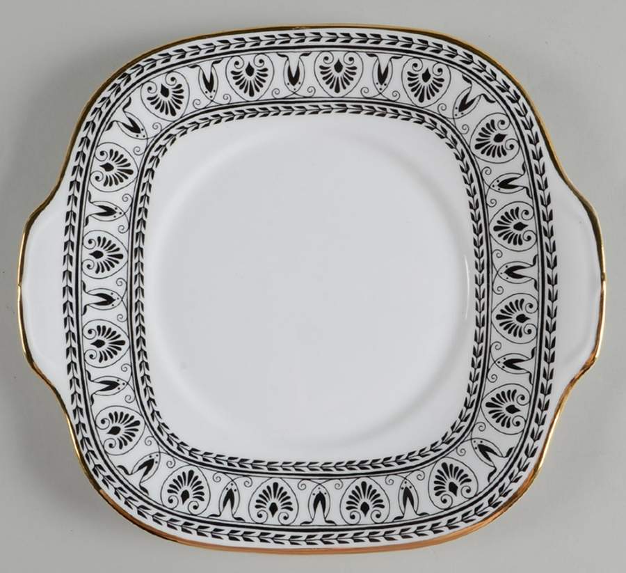 Victoria Black Square Handled Cake Plate by Crown Staffordshire-1