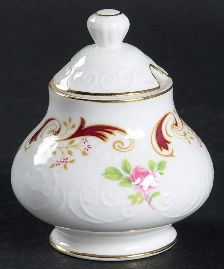 Wentworth Maroon Mustard Jar & Lid by Crown Staffordshire-1