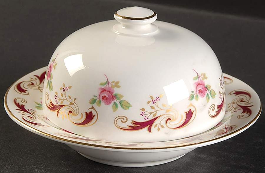 Wentworth Maroon Round Covered Butter by Crown Staffordshire-1