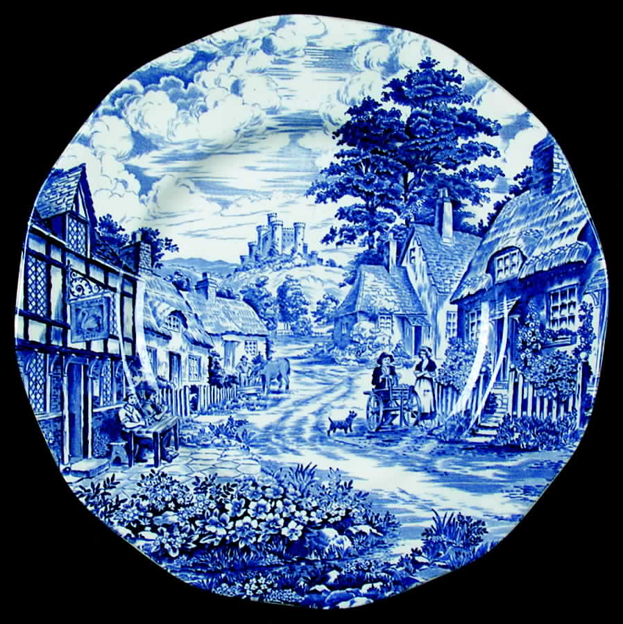 English Village Blue Dinner Plate by Crown Sussex-1