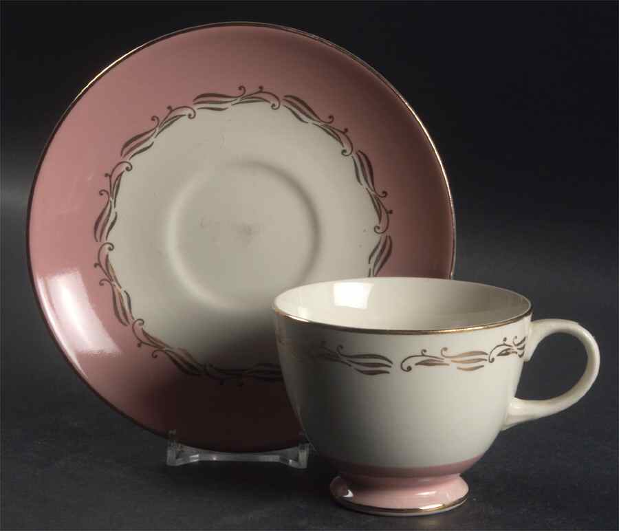 Sunrise Pink Footed Cup & Saucer Set by Cunningham & Pickett-1