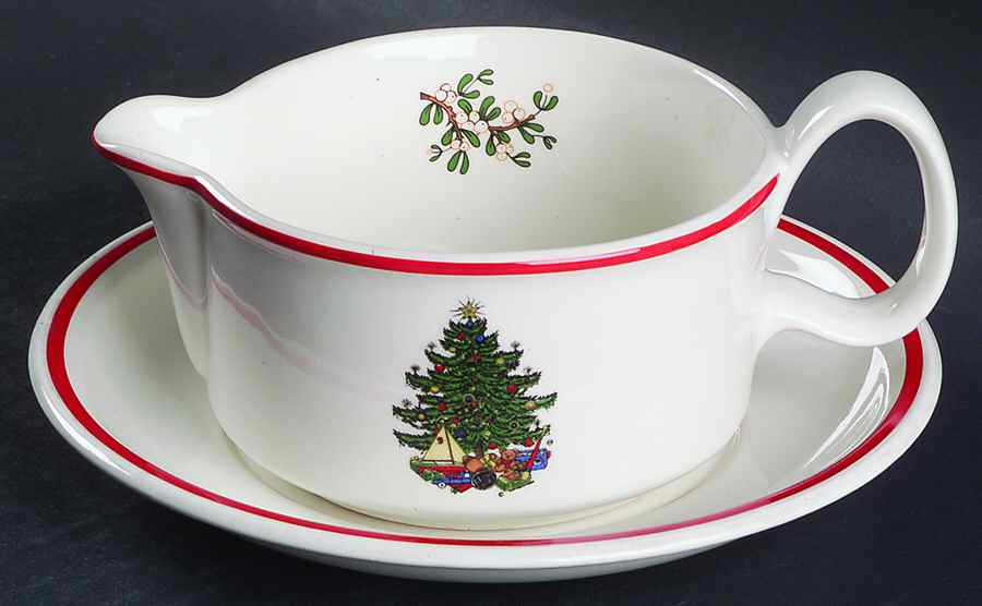 American Christmas Tree (Cream, Coupe) Gravy Boat & Underplate by Cuthbertson-1