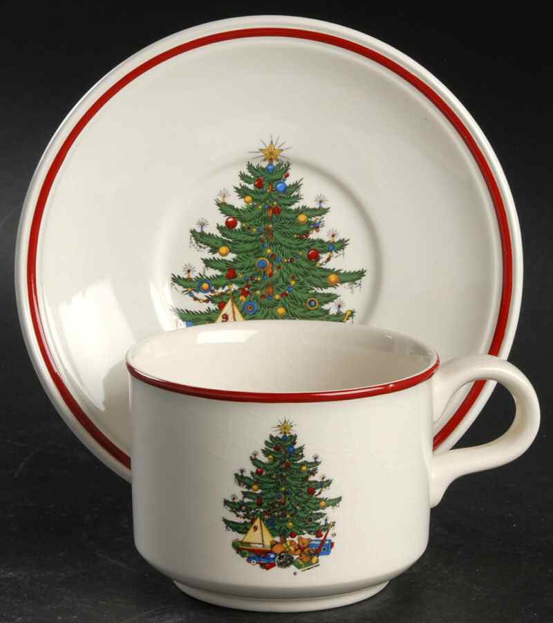 American Christmas Tree (Cream, Coupe) Flat Cup & Saucer Set by Cuthbertson-1