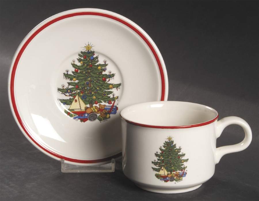 American Christmas Tree (Cream, Coupe) Flat Cup & Saucer Set by Cuthbertson-1