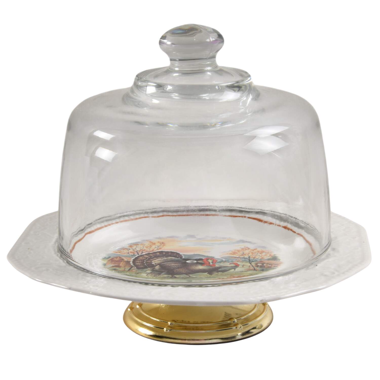 Autumn 6 1/2"-7 1/2" Footed Cheese Plate w/ Glass Dome HC by Cuthbertson-1