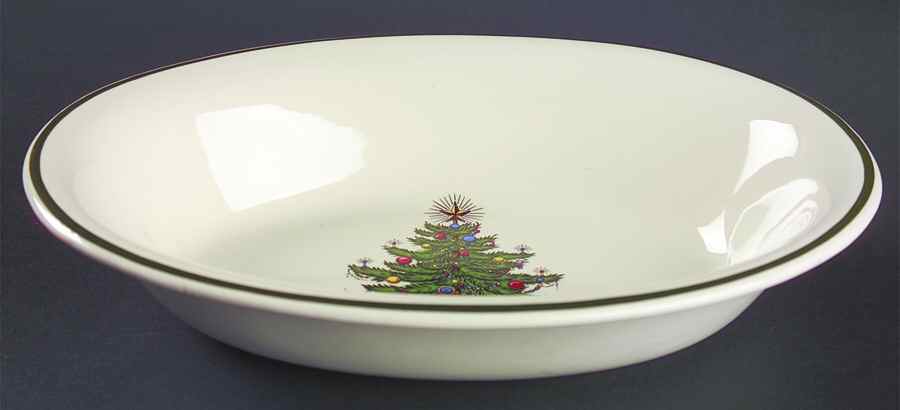 Christmas Tree (Wide Green Band) 9" Oval Vegetable Bowl by Cuthbertson-1