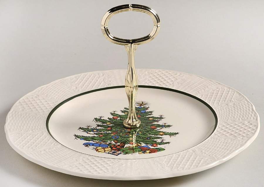 Dickens Embossed Christmas (Cream) Round Serving Plate with Handle (DP) by Cuthbertson-1