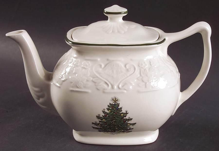 Dickens Embossed Christmas (Cream) Teapot & Lid by Cuthbertson-1