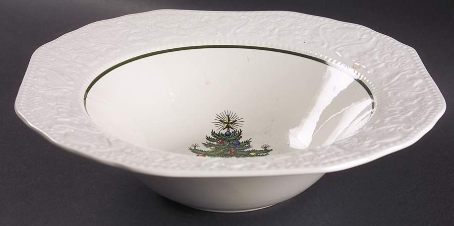 Dickens Embossed Christmas (Cream) 10" Round Vegetable Bowl by Cuthbertson-1