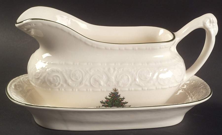 Dickens Embossed Christmas (Cream) Gravy Boat & Underplate by Cuthbertson-1