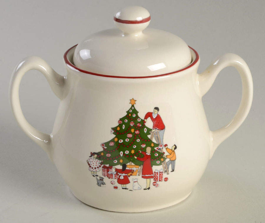 Family Christmas Sugar Bowl & Lid by Cuthbertson-1