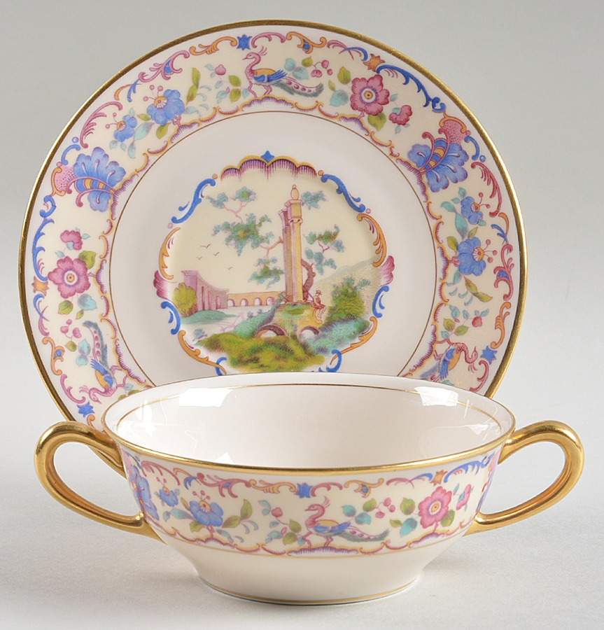 D1071 Footed Cream Soup Bowl & Saucer Set by Coxon Belleek-1
