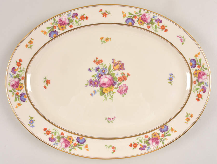 Floral Bouquet 15" Oval Serving Platter by Coxon Belleek-1