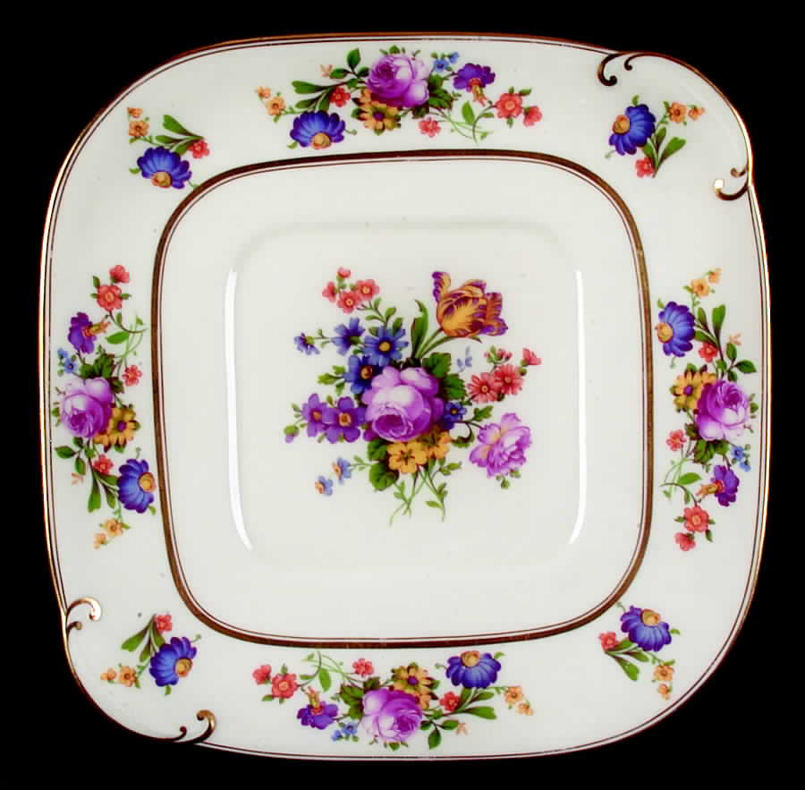 Floral Bouquet Square Handled Cake Plate by Coxon Belleek-1