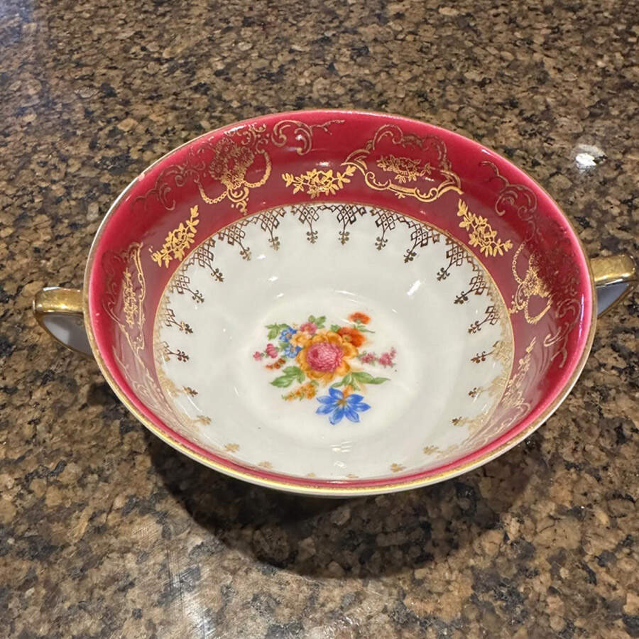 661-3477 Maroon Flat Cream Soup Bowl by Czechia-Czechoslovakia-1