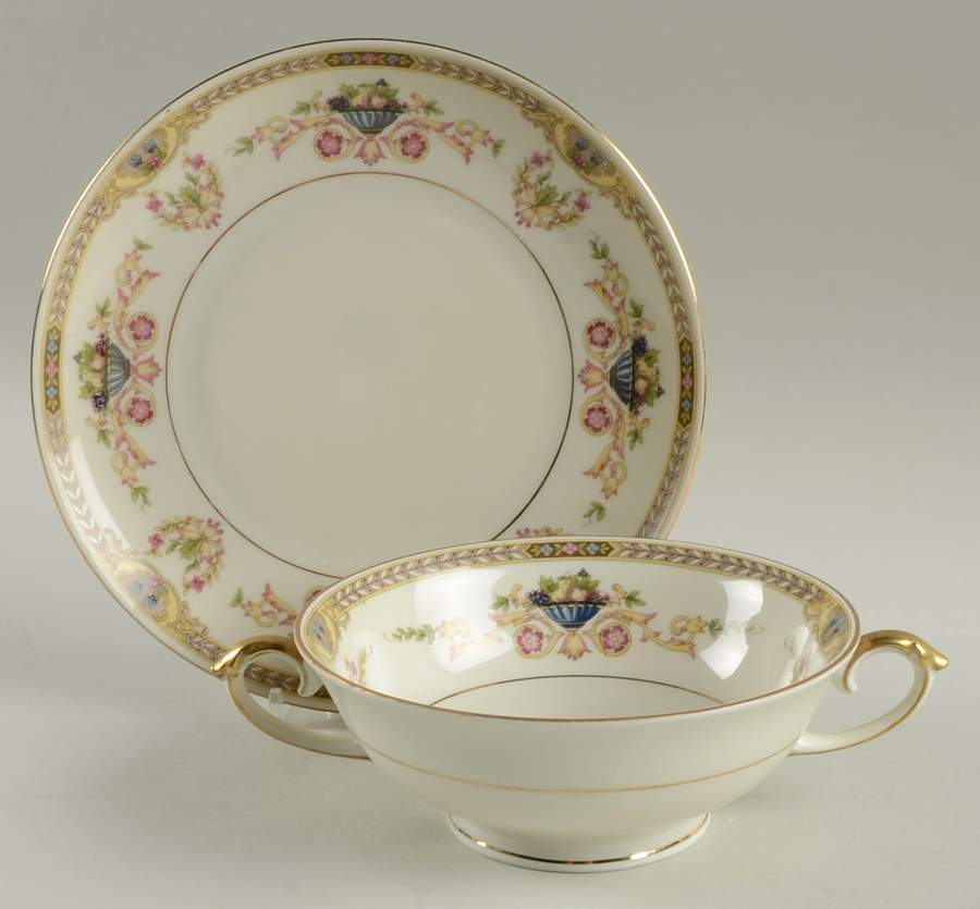 Melody Footed Cream Soup Bowl & Saucer Set by Czechia-Czechoslovakia-1