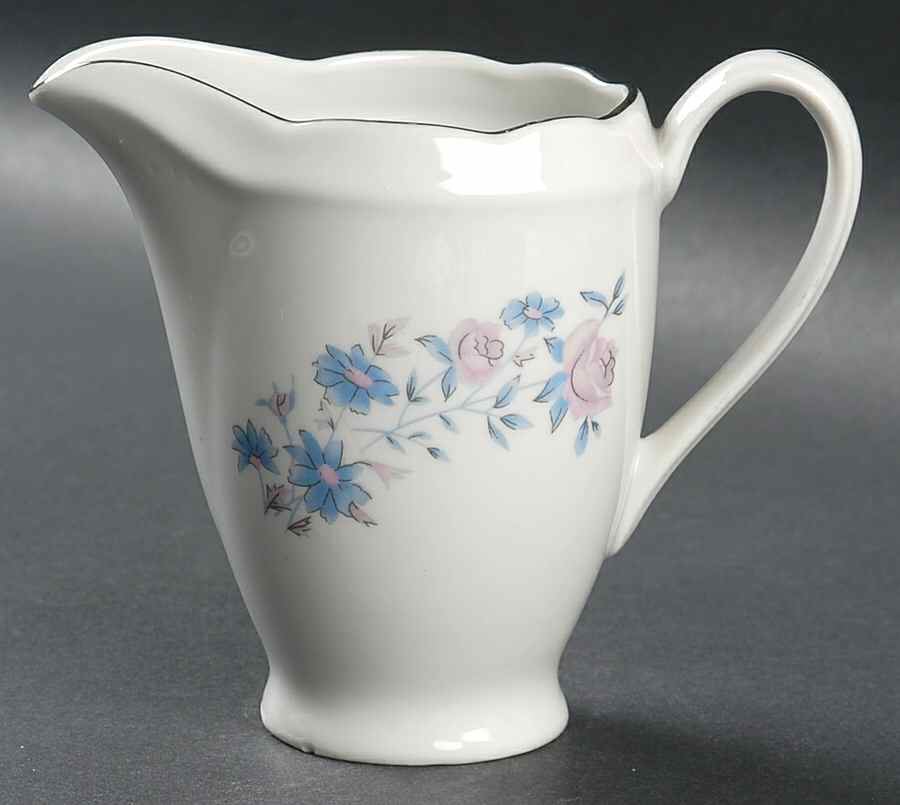 Gloria (Flowers, Platinum Trim) Creamer by Cmielow (Poland)-1