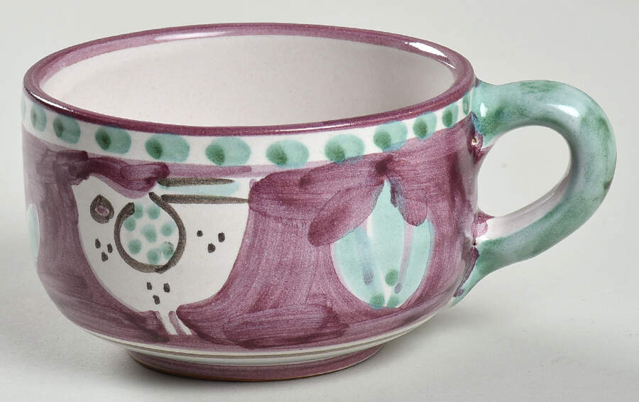 Campagna Chicken (Purple Border, Green Dots) Flat Cup by Ceramica Artistica (CAS Vietri)-1