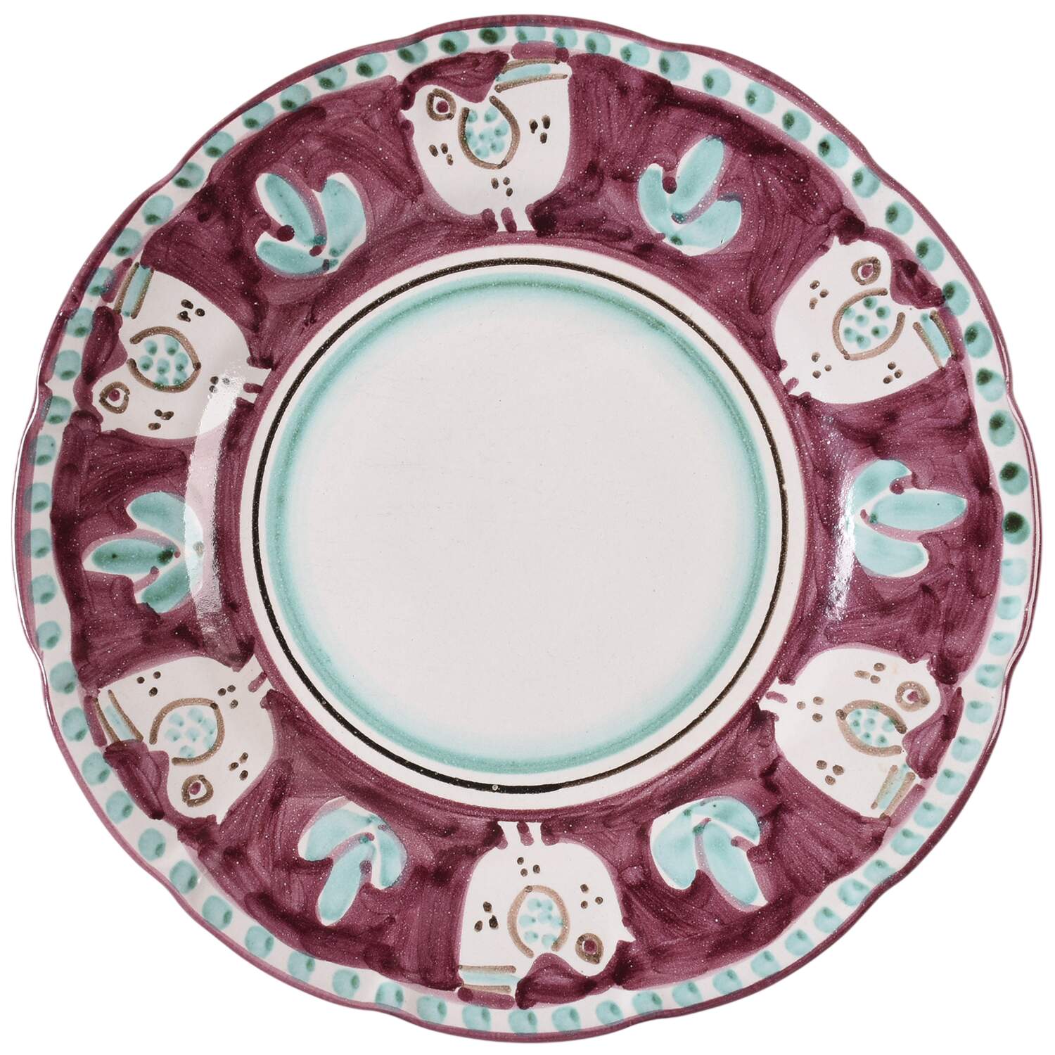 Campagna Chicken (Purple Border, Green Dots) Large Dinner Plate by Ceramica Artistica (CAS Vietri)-1